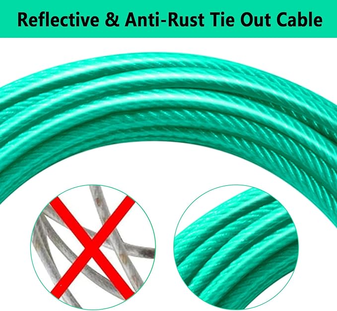 Dog Tie Out Cable 30FT-500Lbs,Heavy Duty Dog Leads Line for Yard with Swivel Hook,Medium Large Dogs Leash&Chains for Outside,Rust Chew Proof Dogs Run Cable for Outdoor Camping (Green Cyan, 30FT)