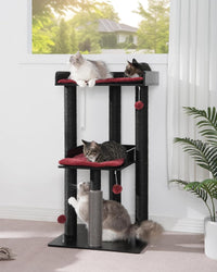 43.7" Modern Cat Tree for Large Cats, Quick One‑Person Assembly – Essentials for Cats - Black/Red / 23.6"L x 23.6"W x 43.7"H - image 2