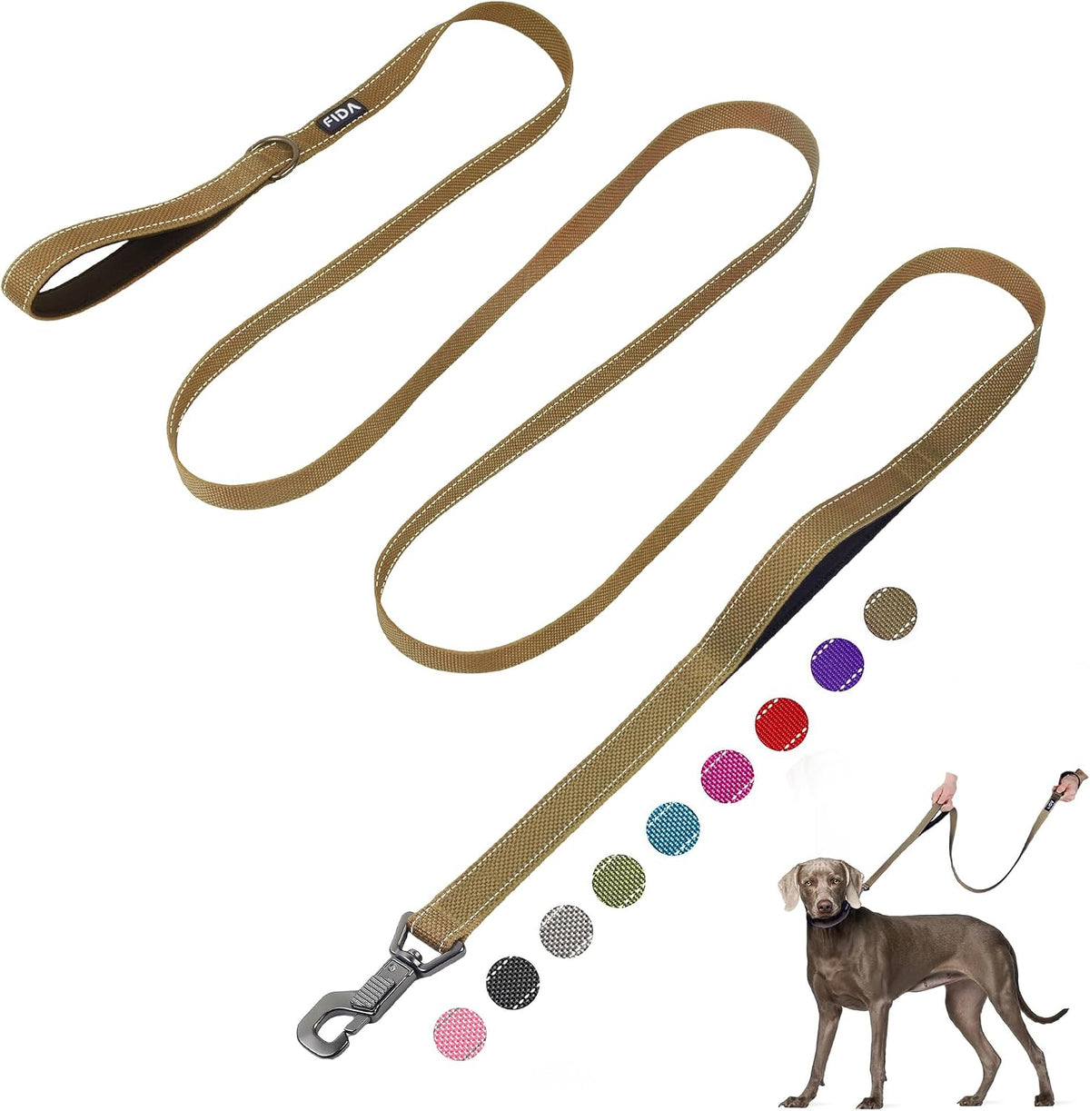 Fida Heavy Duty Dog Leash for Medium Large Dogs - 10 Feet (Pack of 1) / Brown
