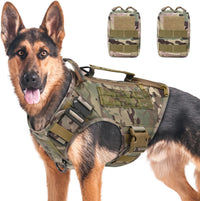 Tactical Dog Backpack Harness for Large Breed Original Design Metal - M / Camouflage(with 2 pouches)