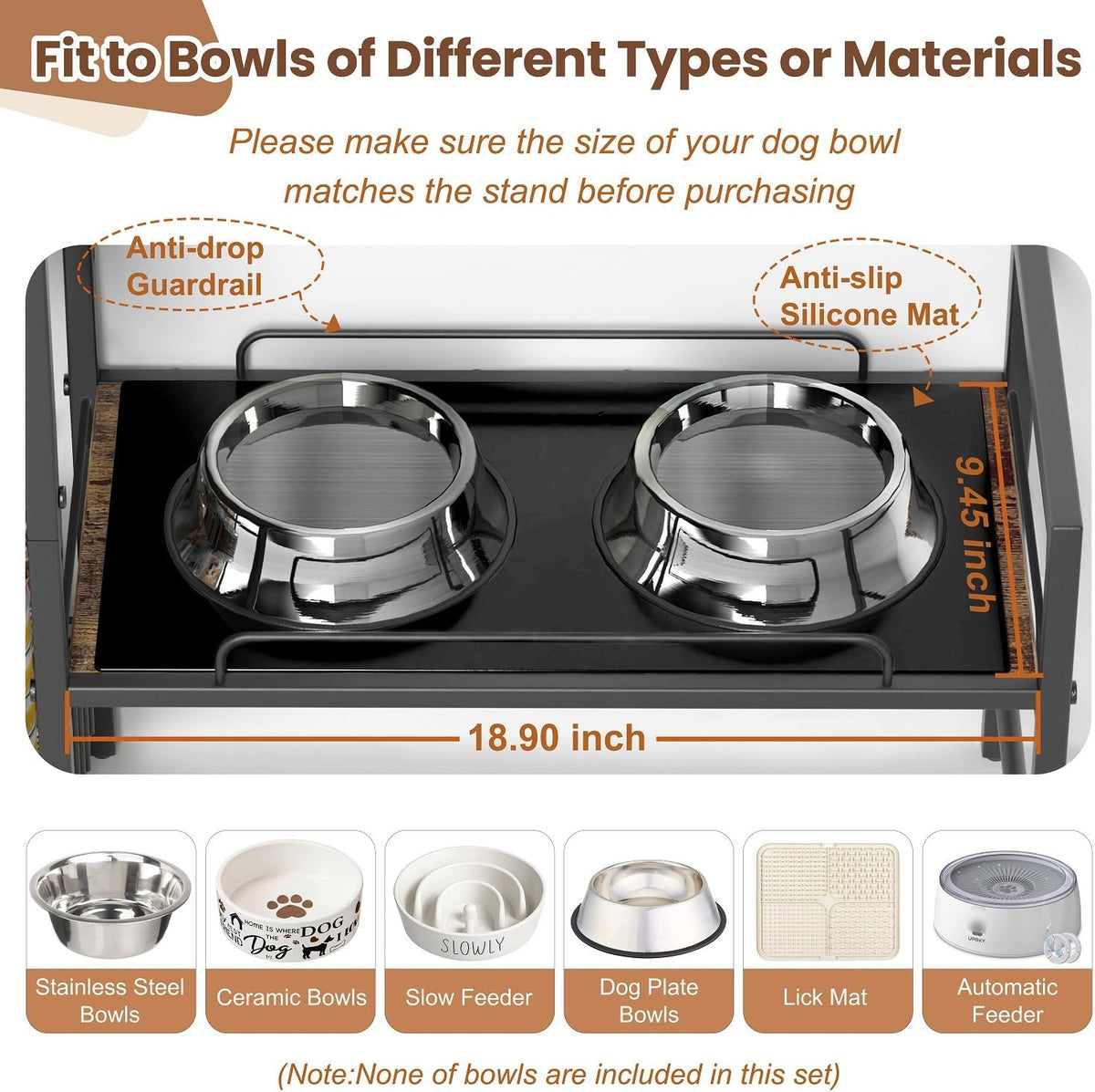 Elevated Dog Bowl Stand with Toy Bin Basket - Black&brown / 2"-22"H/ 18.9"Dx9.45"W - image 3