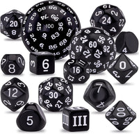 AUSTOR 15 Pieces Complete Polyhedral Dice Set D3-D100 Game Dice Set – Fun for Kids & Family - Black & White