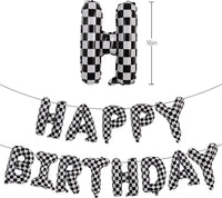 TONIFUL 16 Inch Black Happy Birthday Balloons Banner Decorations - Checkered - image 2