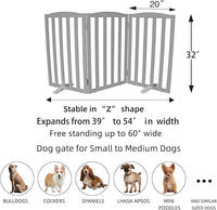ZJSF Foldable Freestanding Indoor Dog Gate for House Wood Long Pet Gates Dog Fence for Stairs Puppy Gates for Hallways, Puppy Gate,Support Feet Included, Grey, 32 "Height-3 Panels