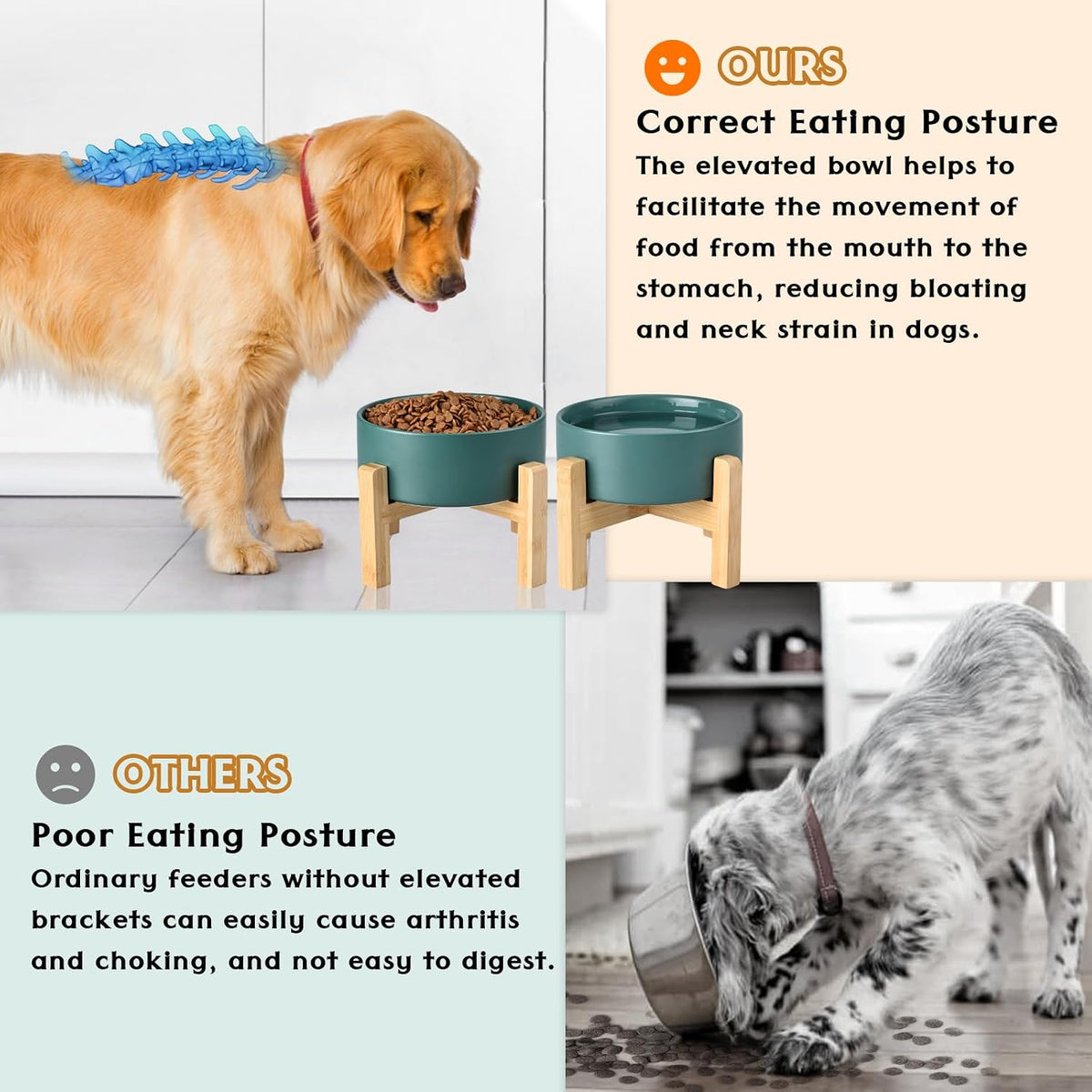 SPUNKYJUNKY Ceramic Elevated Dog Bowls 2 Pack - Medium - 3.6 CUPS*2 / Green - image 3
