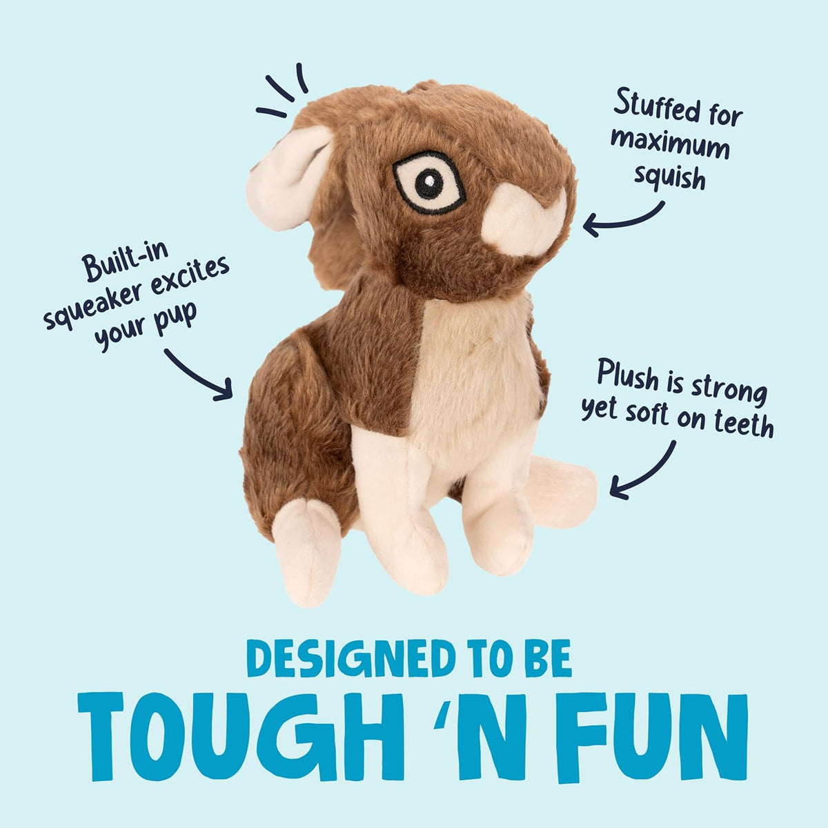 goDog Amphibianz Gecko Squeaky Plush Dog Toy - Wildlife Rabbit (Brown) / Large - image 2