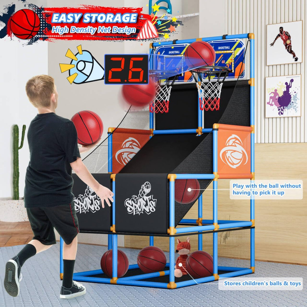 Arcade Basketball Game Set Boy Toys Indoor Outdoor Kids Basketball - Sky Blue - image 2
