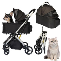Pet Stroller for Small & Medium Dogs Cats up to 55 lbs 4-in-1 Foldable Travel Pet Stroller with Detachable Carrier Lightweight All-Terrain Spring Damping,Car Seat,Sun Canopy,Black