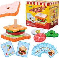 Pajojoqa wooden sandwich stacking toy with egg, cheese, bacon, lettuce, tomato and bun pieces - view 3