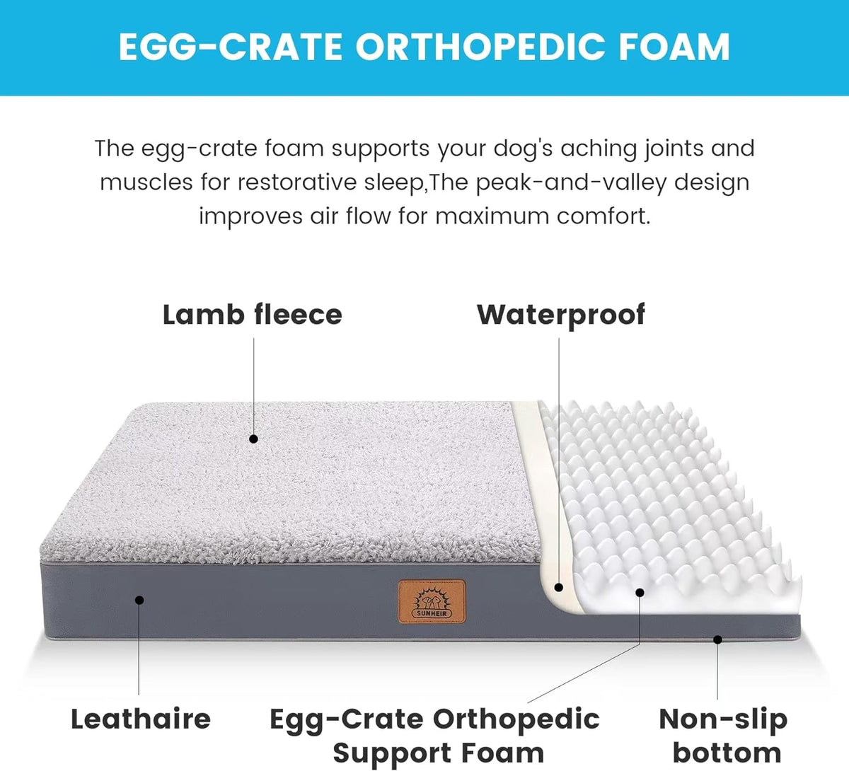 Washable Orthopedic Large Dog Bed with Removable Cover - Grey / 47.5"L x 29.0"W x 4.0"Th - image 2