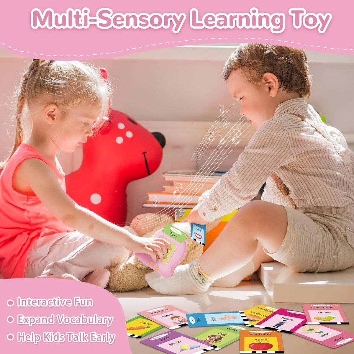 Alotwan Talking Flash Cards with 510 Sight Words - Pink / 224 Words Bilingual - image 4