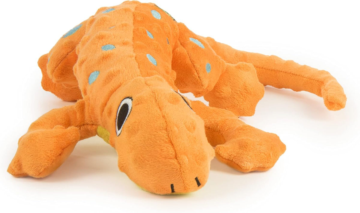 goDog Amphibianz Gecko Squeaky Plush Dog Toy - Amphibianz Gecko (Orange) / Large