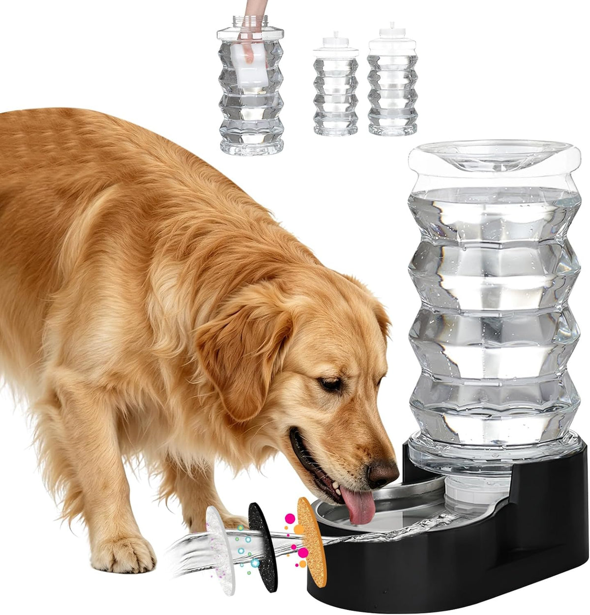 RIZZARI 8L Elevated Dog Water Dispenser: Gravity Waterer for Large - Dark Black / 8L