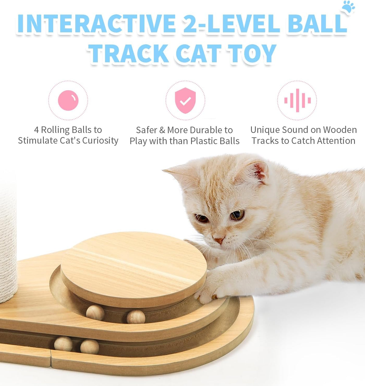 Made4Pets Kitten Toy Scratching Post for Indoor Cats with Ball Track – Essentials for Cats - 32"H - image 3
