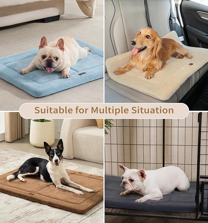 Made4Pets Dog Crate Pad Bed for Large Dogs, Washable & Reversible, Anti-Slip Kennel Mat for Cozy Sleeping, Soft Fluffy Dog Bed for Indoor & Outdoor Use, 36"x27", Brown
