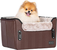 PETSFIT Car Seat for Dogs, Waterproof PU Leather Dog Car Seat for Small Dogs with Patent Safe Buckles, Clip-On Leash, Pet Travel Carrier Bed for Small Pets Up to 25lbs (Brown)