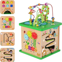 TOOKYLAND 5 in 1 wooden activity cube with bead maze, shape sorter and animal designs - view 2