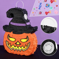 WERNNSAI Halloween skull pumpkin piñata in orange and black with spooky face - view 11