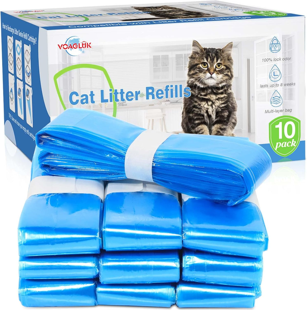 10 Pack Cat Litter Refill Bags 100% Enhanced Odor Control Generic