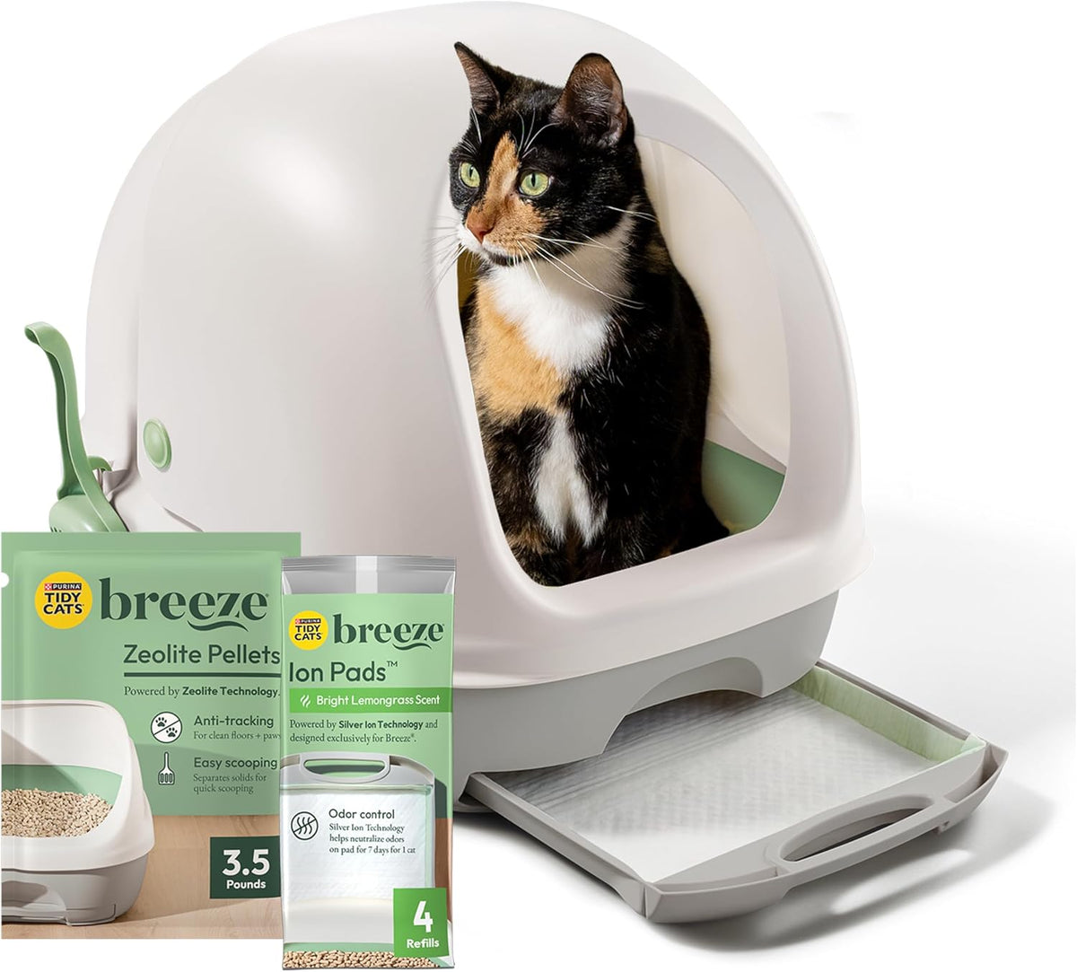Purina Tidy Cats Breeze Covered Cat Litter Box System Kit – Daily Care for Cats - 10.37 Pound (Pack of 1) / White