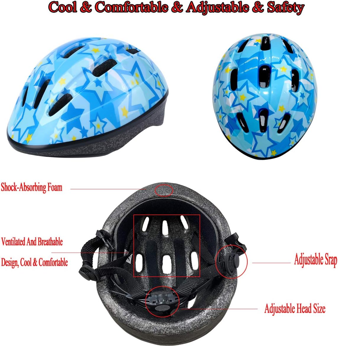 Lamsion Adjustable Kids Bike Helmet with Knee Elbow Wrist Pads - Blue - image 2