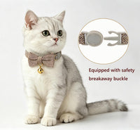 Breakaway Cat Collar with Bow Tie and Bell Adjustable Soft Corduroy - Small: Neck 7.5" - 11.0" / Tweed-Brown - image 4