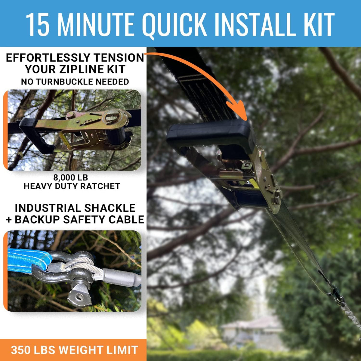 Hyponix Zip Line Kit for Backyard Kids and Adults 100 ft - 180' Zipline Kit - image 2