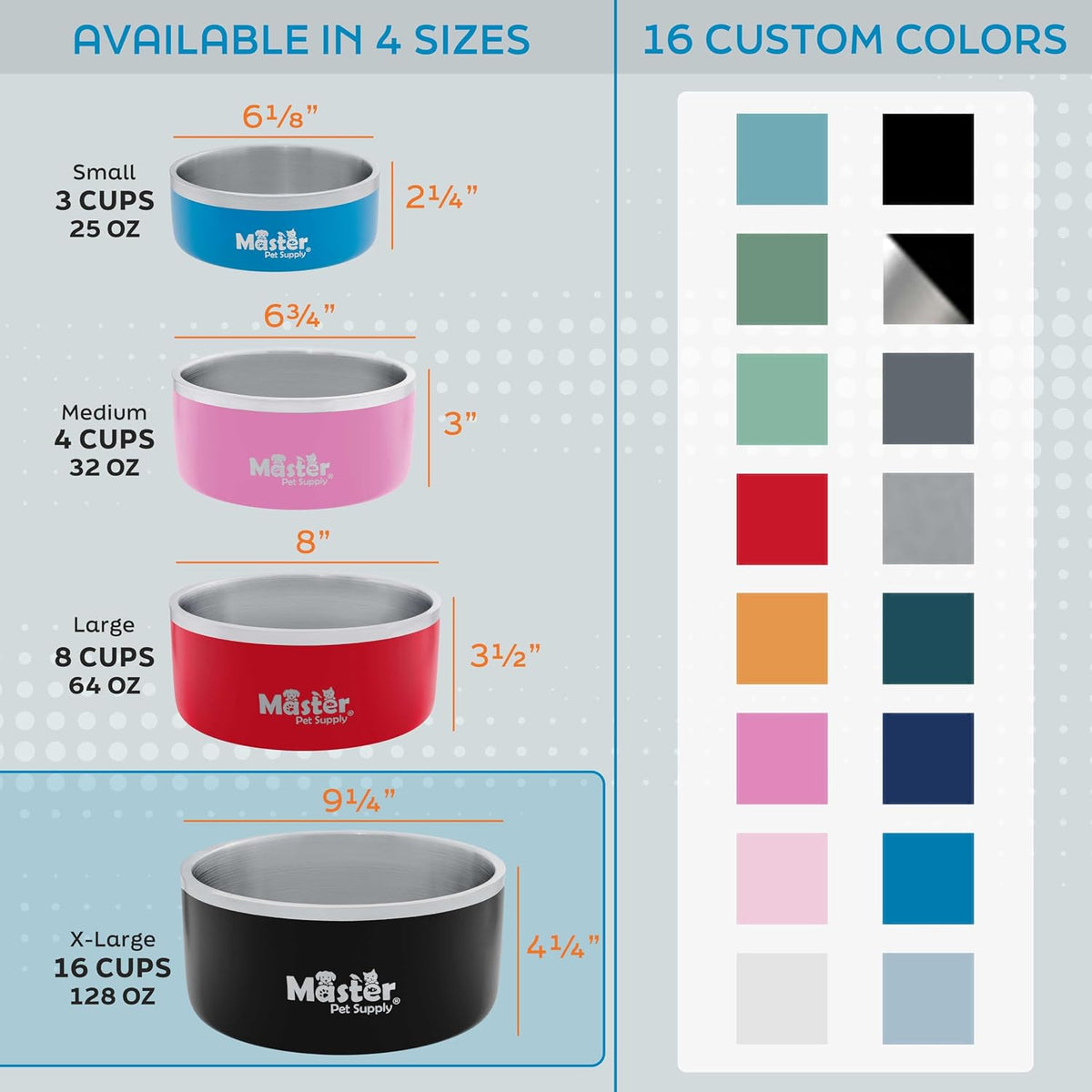 Master Pet Supply Stainless Steel Dog Bowls 128 oz Heavy Duty Aqua Sky – Essentials for Dogs - Black Velvet / 16 Cups (128 oz) - image 2