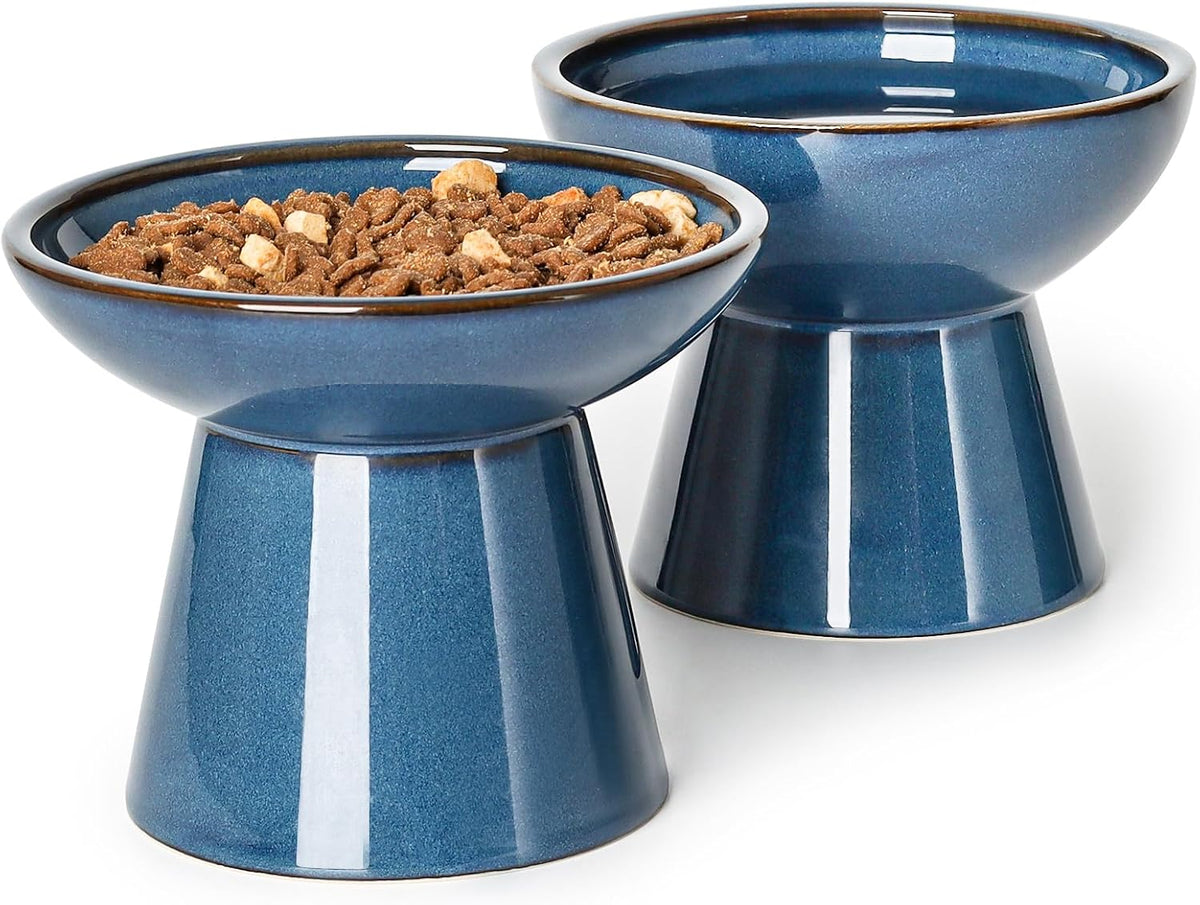 YauYik Raised Cat Food Water Bowl Set - BLUE