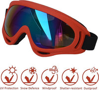 Winproof Adjustable Strap Dog Sunglasses, UV Protection, Soft Goggles (Red Frame)