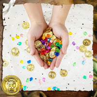 Hanaive 150 Pcs Plastic Pirate Gold Coins Fake Gems Set - Gold / Retro Style - image 3