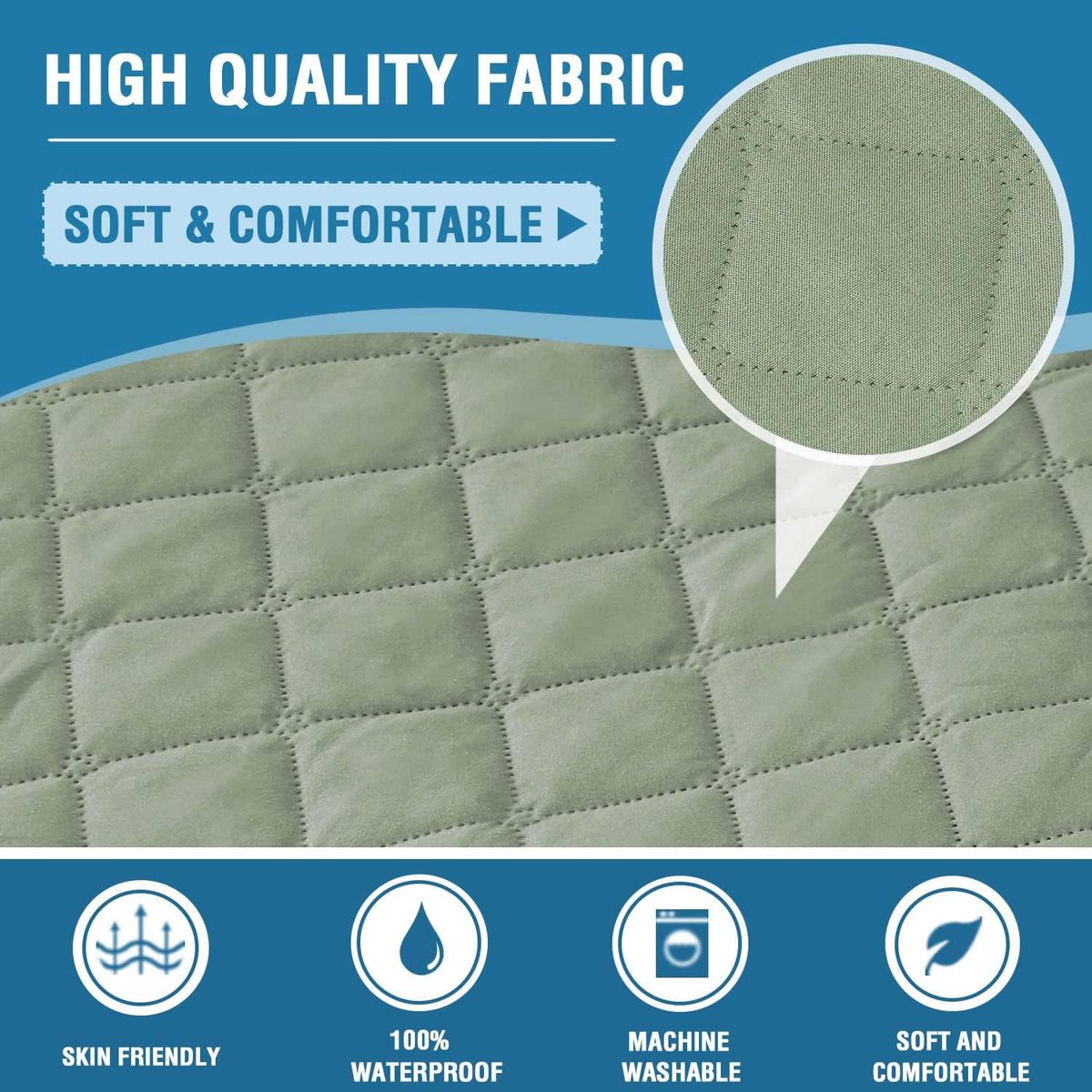 H.VERSAILTEX Sofa Cover Couch Cover for Dogs with Elastic Straps 100% - Pale Aqua / Slipcover-Sofa - image 2