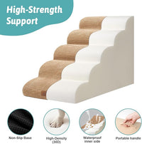 Extra Wide Dog Stairs 19.7" Width, Large Pet Step for Small Medium Dog, Puppy or Cat, Ramp for High Bed or Car, High Density Foam Ladder, Stable, 5 Step, 19.7x33x22.4 inch, Light Brown