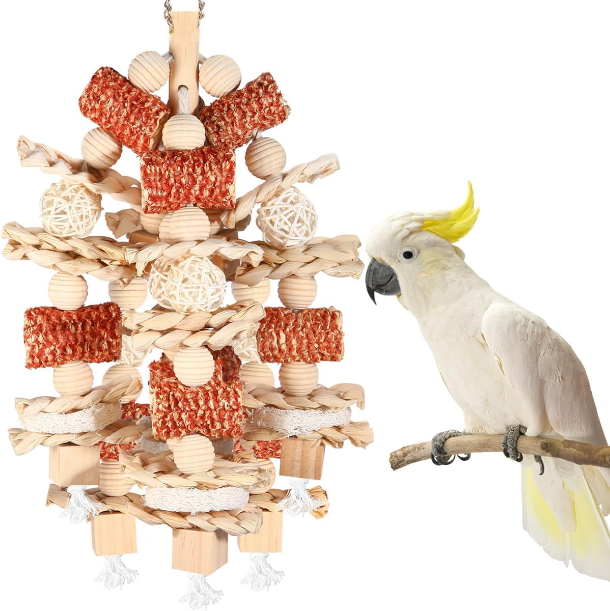 Bird Toys, Natural Corn Cob and Loofah Slices for Large Parrots - Wooden