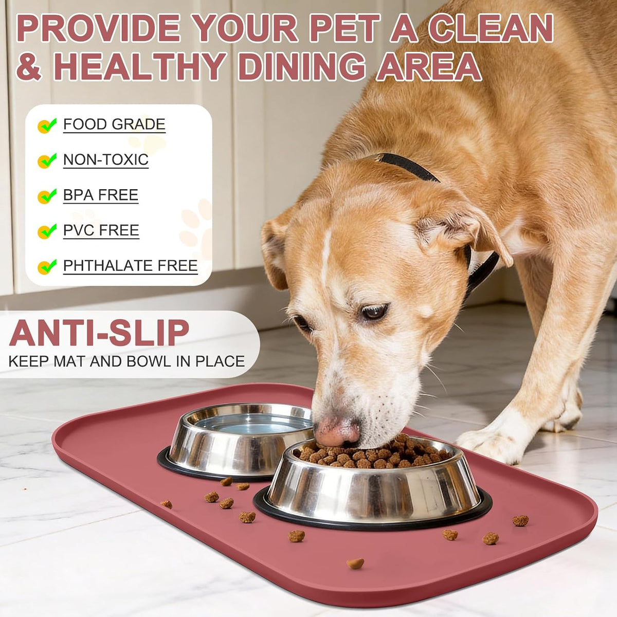 SMILOOL Waterproof Silicone Pet Food Mat with Raised Edge for Dog - Erythrinus / 22"L x 14"W - image 2