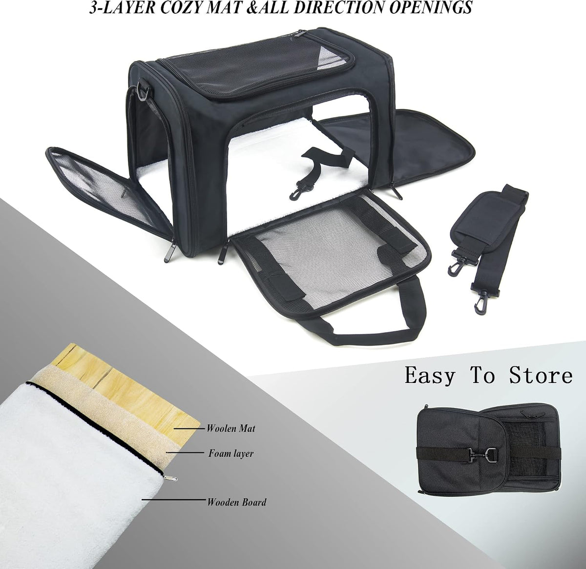 Soft Sided Carrier for Small Medium Cats Dogs - 17.0"L x 11.0"W x 11.0"H / Black - image 2