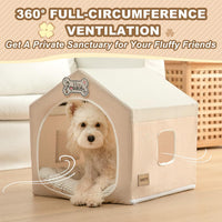 Indoor Dog House with Frame, Cute Dog Tent Bed with Cover Cave - Medium ( 17" × 17" × 17" ) / Beige - image 2