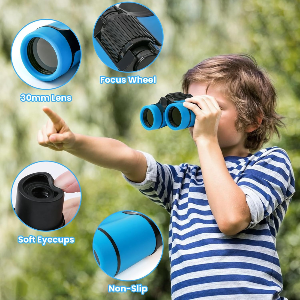Dr. Anison kids binoculars set in blue with canvas bag and neck strap - view 10