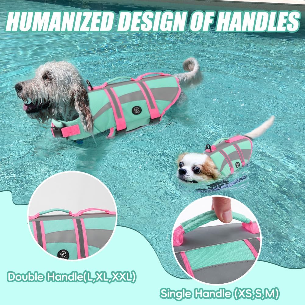 EMUST Dog Life Jacket, High Visibility Dog Life Vests with 2 Rescue Handles – Essentials for Dogs - Medium / NewTurquoise - image 2