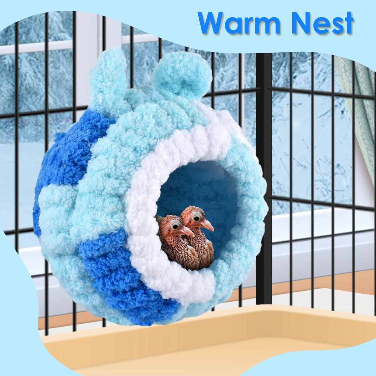 KATUMO Bird Nest, Small Sun Conure Breeding House Parrotlet Snuggle Hut Lovebird Bed for Conure - L (Blue) - image 4
