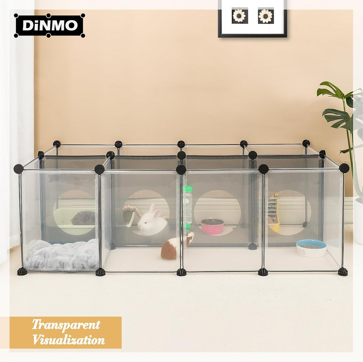 DINMO 28 Panels Bunny Playpen, Iron Net Bottom - Plastic-18 panels - image 2