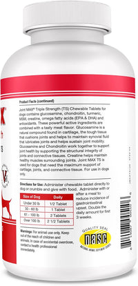 PHS Joint MAX Triple Strength (TS) Chewable Tablets for Dogs - Glucosamine, Chondroitin, MSM - Vitamins, and Antioxidants - Hip and Joint Pain Relief and Support Supplement - Made in USA - 120 Tablets