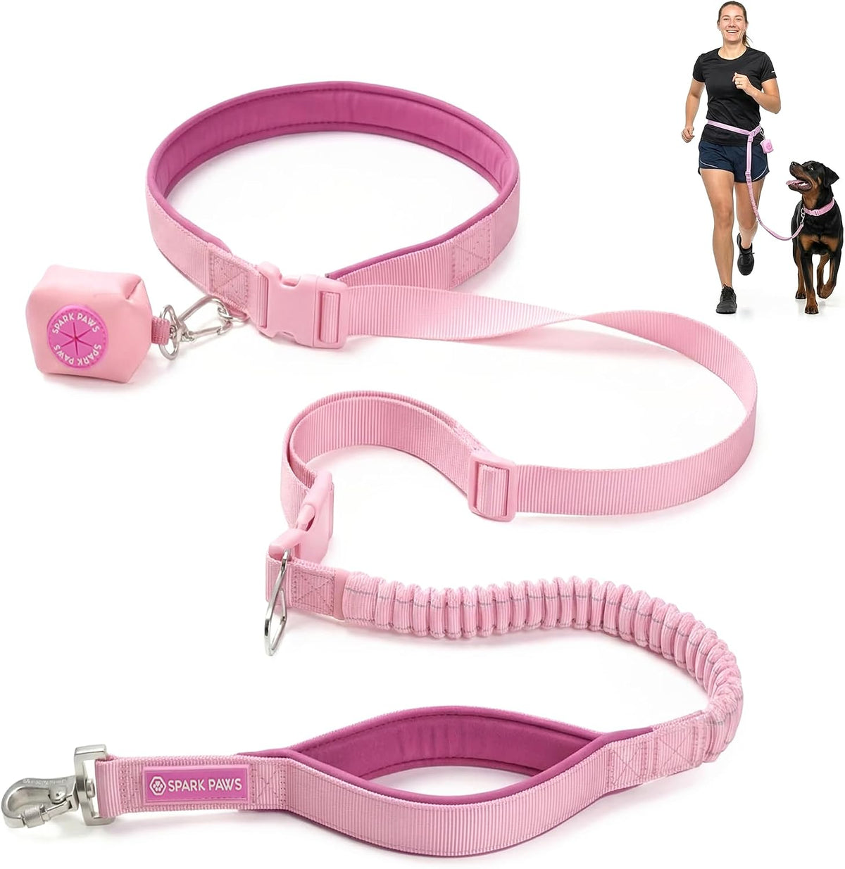 Spark Paws Hands Free Dog Leash - Pink