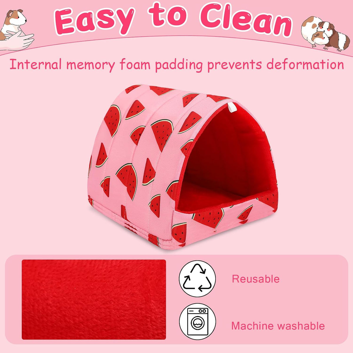 UPINS 2 Pack Guinea Pig Hideout, Washable Small Animal House Bed – Daily Care for Small Pets - 9.84 x 9.84 inch / Red Yellow - image 4