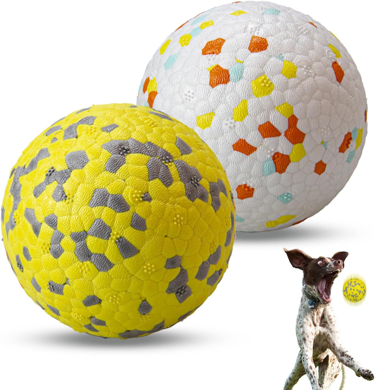 Dog Balls, Indestructible Dog Tennis Balls for Aggressive Chewers – Essentials for Dogs - White & Yellow (2-Pack) / Medium (3" diameter)
