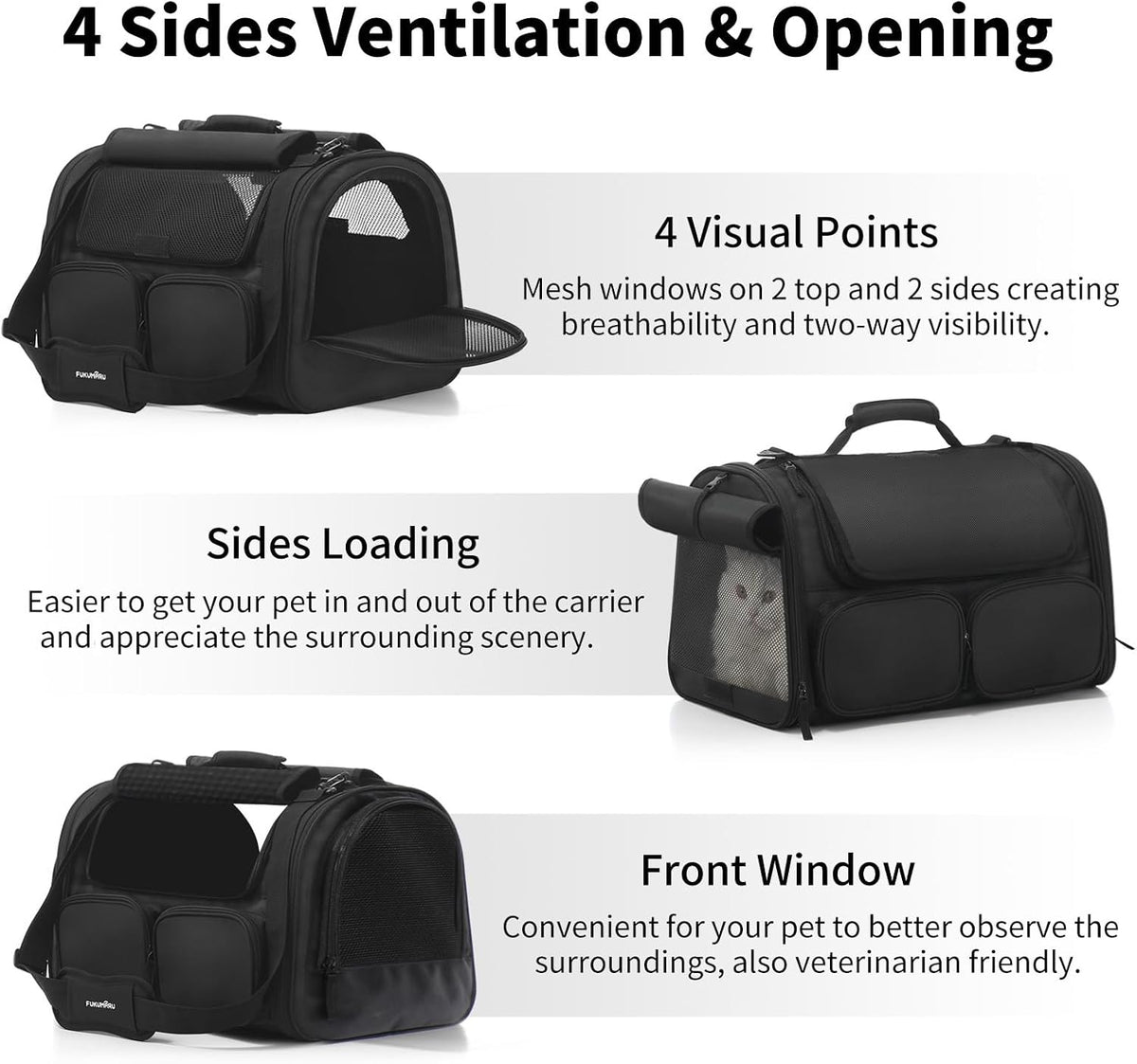 FUKUMARU Cat Carrier, Airline Approved Dog Carrier with Rollable Cover – Essentials for Cats - Black - image 4