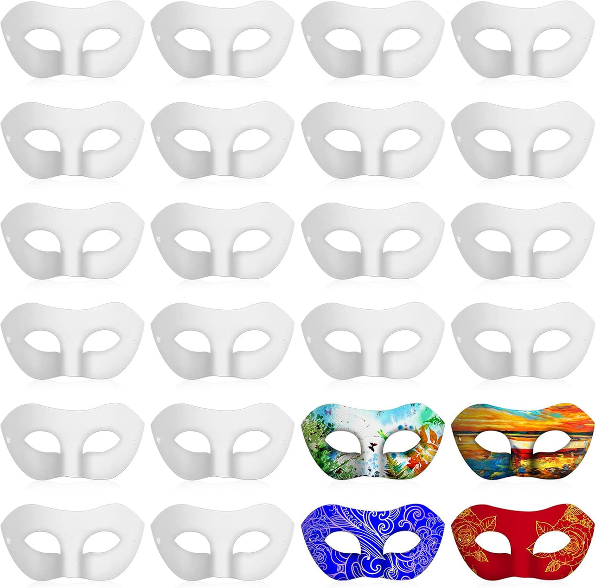 Leyndo blank white paper mache half masquerade masks, 24-pack in classic style