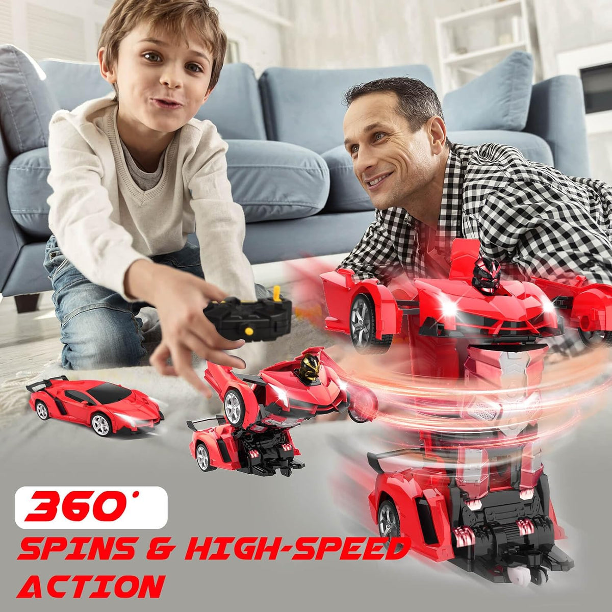 Dolanus Remote Control Car, Transform Robot, Boys Toys Gifts - Red - image 3