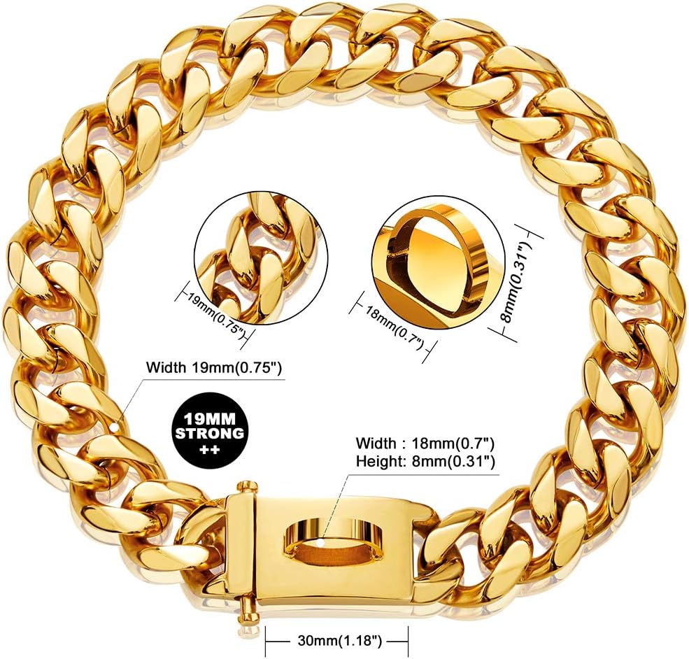 Gold Dog Chain Collar Walking Metal Chain Collar with Design Secure - 24 Inch (Pack of 1) - image 2