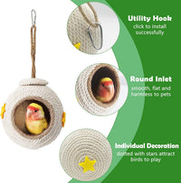 Natural Coconut Hide with Ladder Perches Hanging Bird House Toy - 1pc Coconut Shell with White Rope on the Surface - image 4